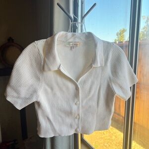 Cropped White Collared Shirt